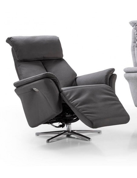 INCE - Fauteuil relaxation piètement métallique chromé ou noir, 5 étoiles ou cercle, têtière réglable