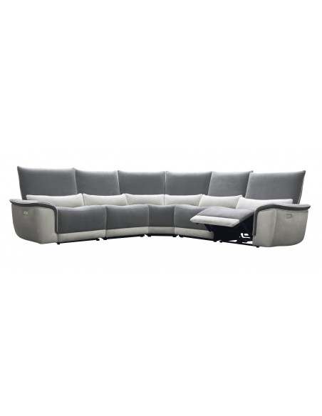 BUTTERFLY - Canapé d'angle en tissu avec 2 relax électriques et 6 têtières articulées manuelles