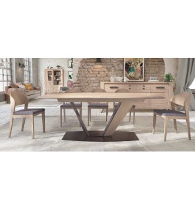 CAROLE - Table de repas pied central, 1 allonge de 80cm 2
