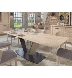 CAROLE - Table de repas pied central, 1 allonge de 80cm