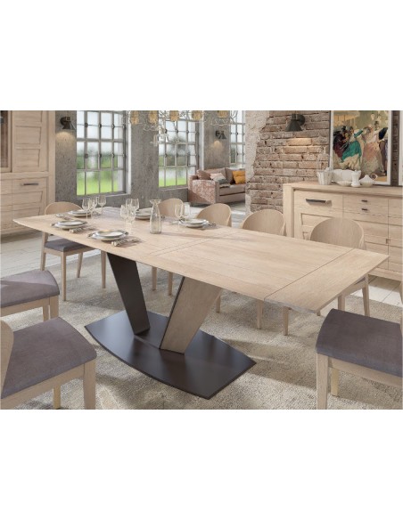 CAROLE - Table de repas pied central, 1 allonge de 80cm