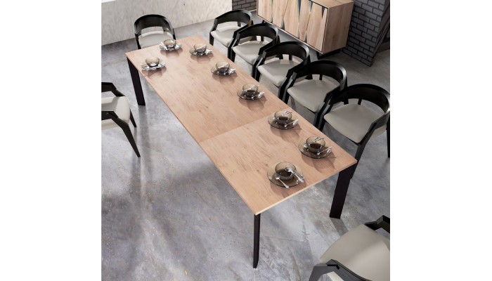 CUT - Table de repas pied central avec 2 allonges de 45 cm en bout