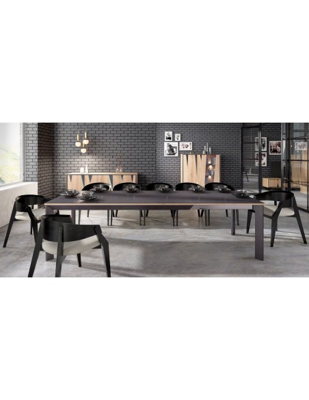 CUT - Table de repas pied central avec 2 allonges de 45 cm en bout