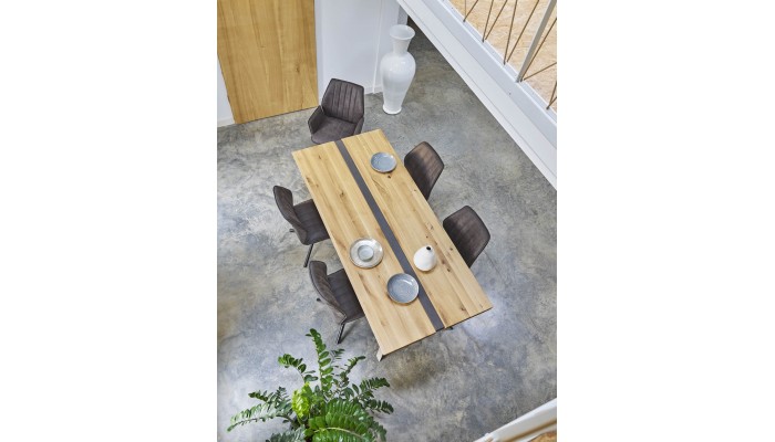 LINEA - Table repas rectangulaire insert béton 180 cm x 100  cm