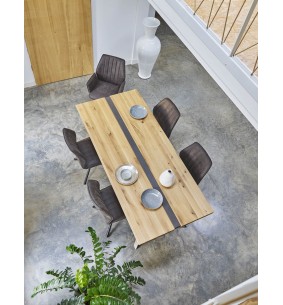 LINEA - Table repas rectangulaire insert béton 200 cm x... 2