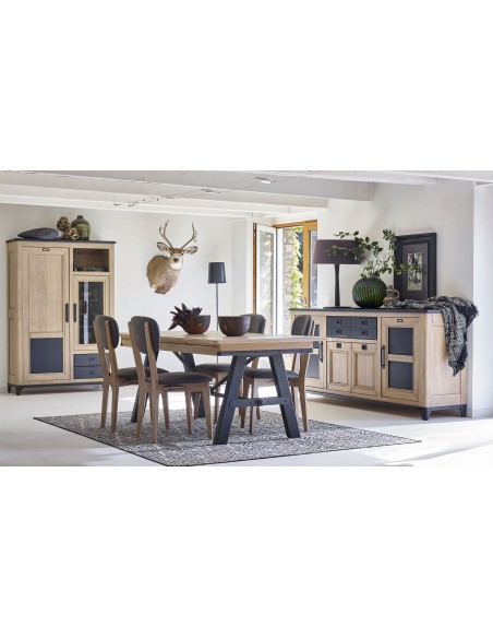 FACTORY - Table de séjour plateau bois, 1 allonge de 60 cm