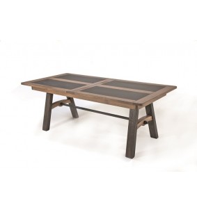 BRONZE - Table pieds métal + 1 allonge portefeuille 93 cm