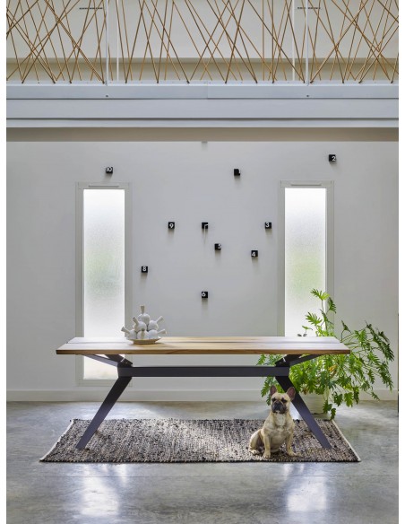 LINEA - Table repas rectangulaire insert béton 300 cm x 100  cm