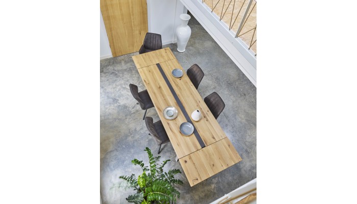 LINEA - Table repas rectangulaire insert béton 280 cm x 90 cm