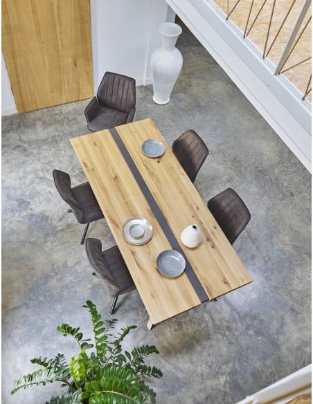LINEA - Table repas rectangulaire insert béton 220 cm x 90 cm