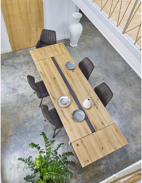 LINEA - Table repas rectangulaire insert béton 180 cm x 90 cm