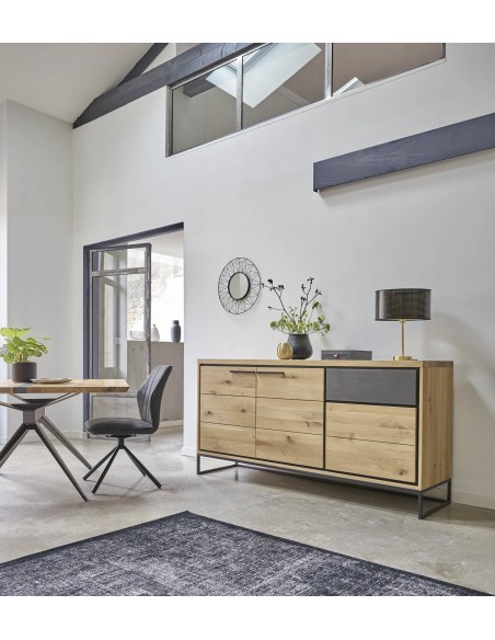 LINEA - Enfilade 160 cm portes bois et béton- 1 tiroir