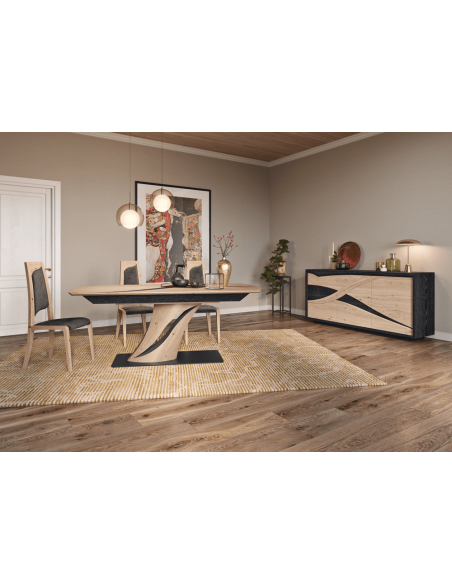 FLORE - Table de séjour pied central 2 allonges de 45 cm