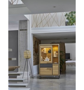 LINEA - Armoirette 3 portes bois et béton - 1 niche