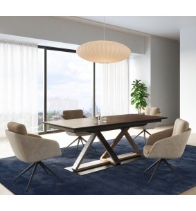 SEIDE - Table Pied Central Avec 2 Allonges en Bout De 50 cm