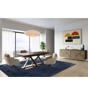 SEIDE - Table Pied Central Avec 2 Allonges en Bout De 50 cm 2