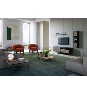 SEIDE - Meuble Tv 140 cm 2 Portes Abattants 1Niche 2