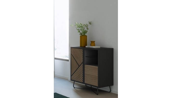 SEIDE - Meuble d'Appui 1 Porte 2 Tiroirs 1 Niche