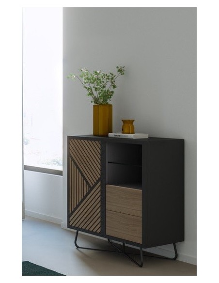 SEIDE - Meuble d'Appui 1 Porte 2 Tiroirs 1 Niche