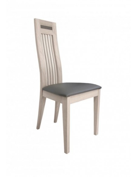 MILE - Chaise chêne dossier avec incrustation céramique assise textile enduit gris