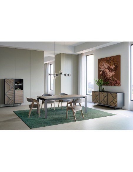 SEIDE - Enfilade 195 cm 3 Portes 1 Tiroir Intérieur