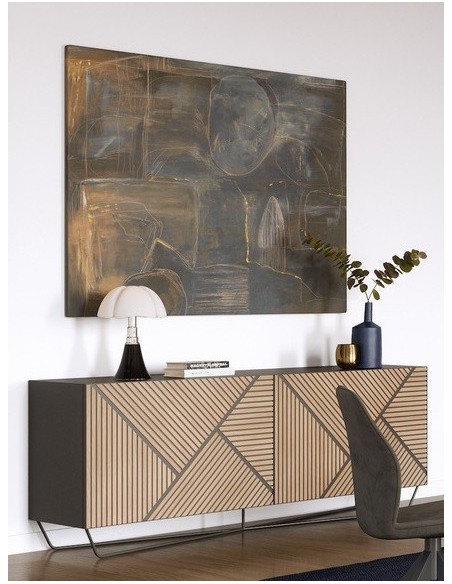 SEIDE - Enfilade 221 cm 2 Portes Coulissantes coplanaires 1 Tiroir Intérieur