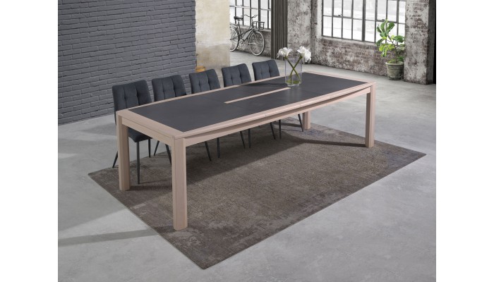 MILE - Table tonneau 180 cm x 106 cm + 2 allonges centrales papillon de 45 cm