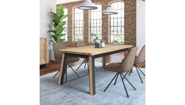 ARDEN - Table 4 pieds en 190 x 100 - Plateau droit 2 allonges centrales  papillon  de 45 cm