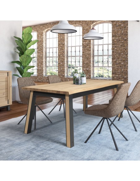 ARDEN - Table 4 pieds en 190 x 100 - Plateau droit 2 allonges centrales  papillon  de 45 cm