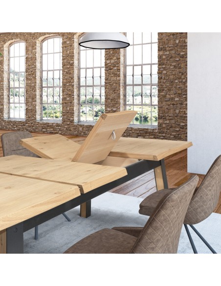 ARDEN - Table 4 pieds en 190 x 100 - Plateau chantourné 2 allonges centrales  papillon  de 45 cm