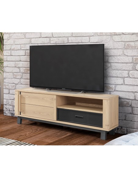 ARDEN - Meuble TV Hifi 1 porte - 1 tiroir - 1 niche Façade de tiroir bois
