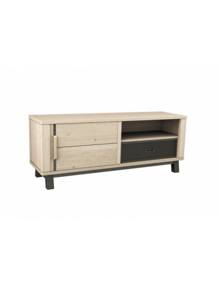 ARDEN - Meuble TV Hifi 1 porte - 1 tiroir - 1 niche Façade de tiroir avec métal perforé