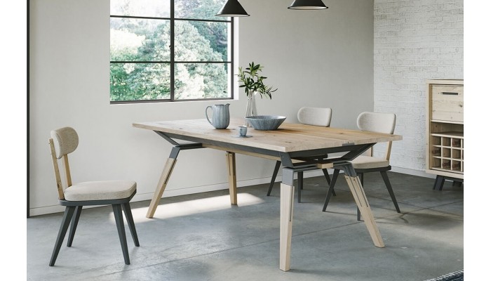 HARRY - Table 4 pieds métalliques 2 allonges 45 cm