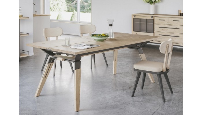 HARRY - Table 4 pieds métalliques 2 allonges 45 cm