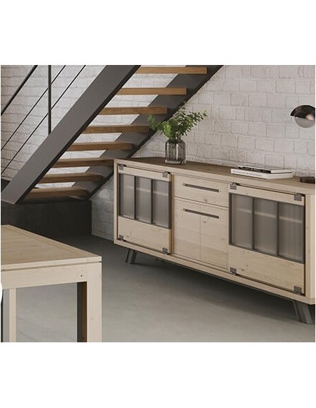 HARRY - Enfilade 220 cm 2 portes coulissantes 1 tiroir et 2 portes