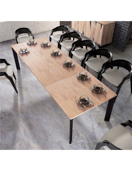 CUTTING - Table de repas pied central avec 2 allonges de 45 cm en bout